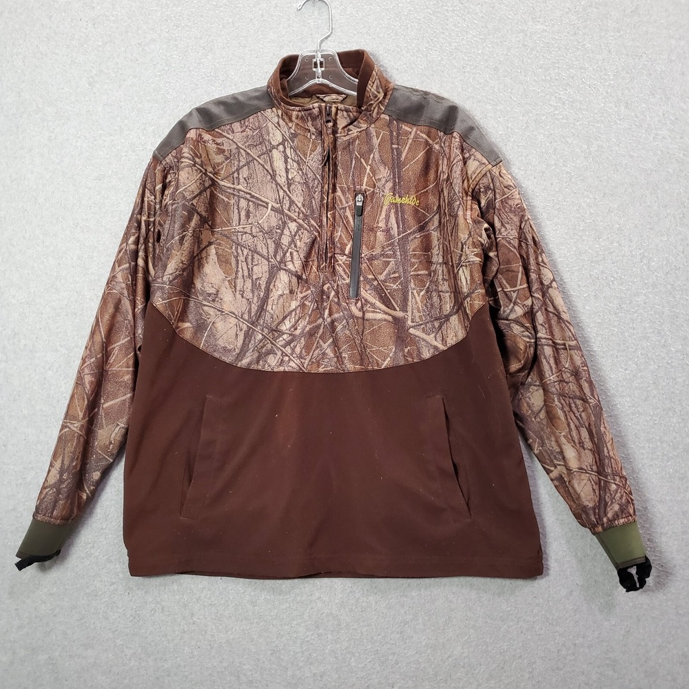 Gamehide Men Sweatshirt XL Brown Camo Hunting 1/4 Zip Mock Neck Hush Hide READ